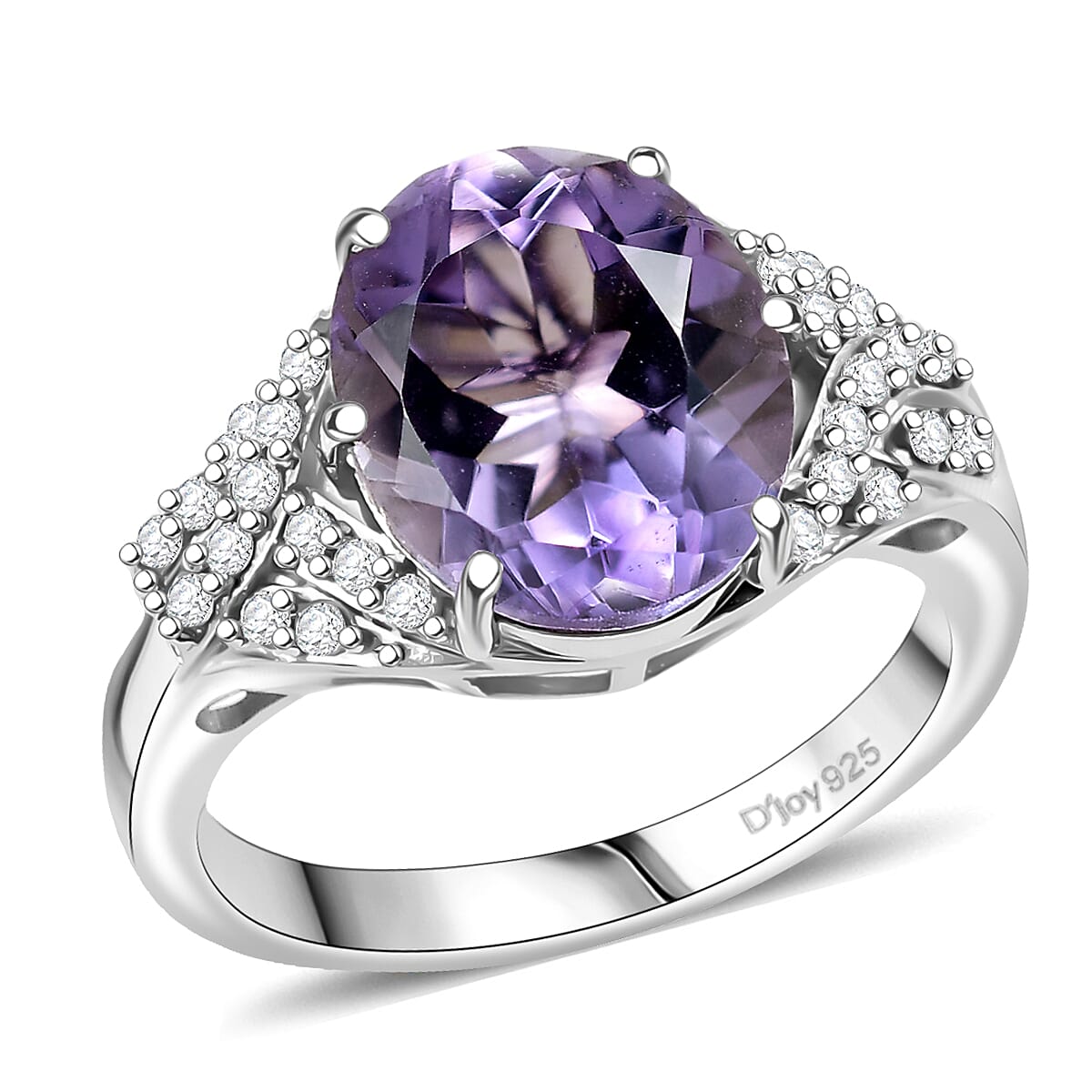EverTrue Rose De France Amethyst, White Zircon Ring in Platinum Bond (Size 10.0) 4.75 ctw