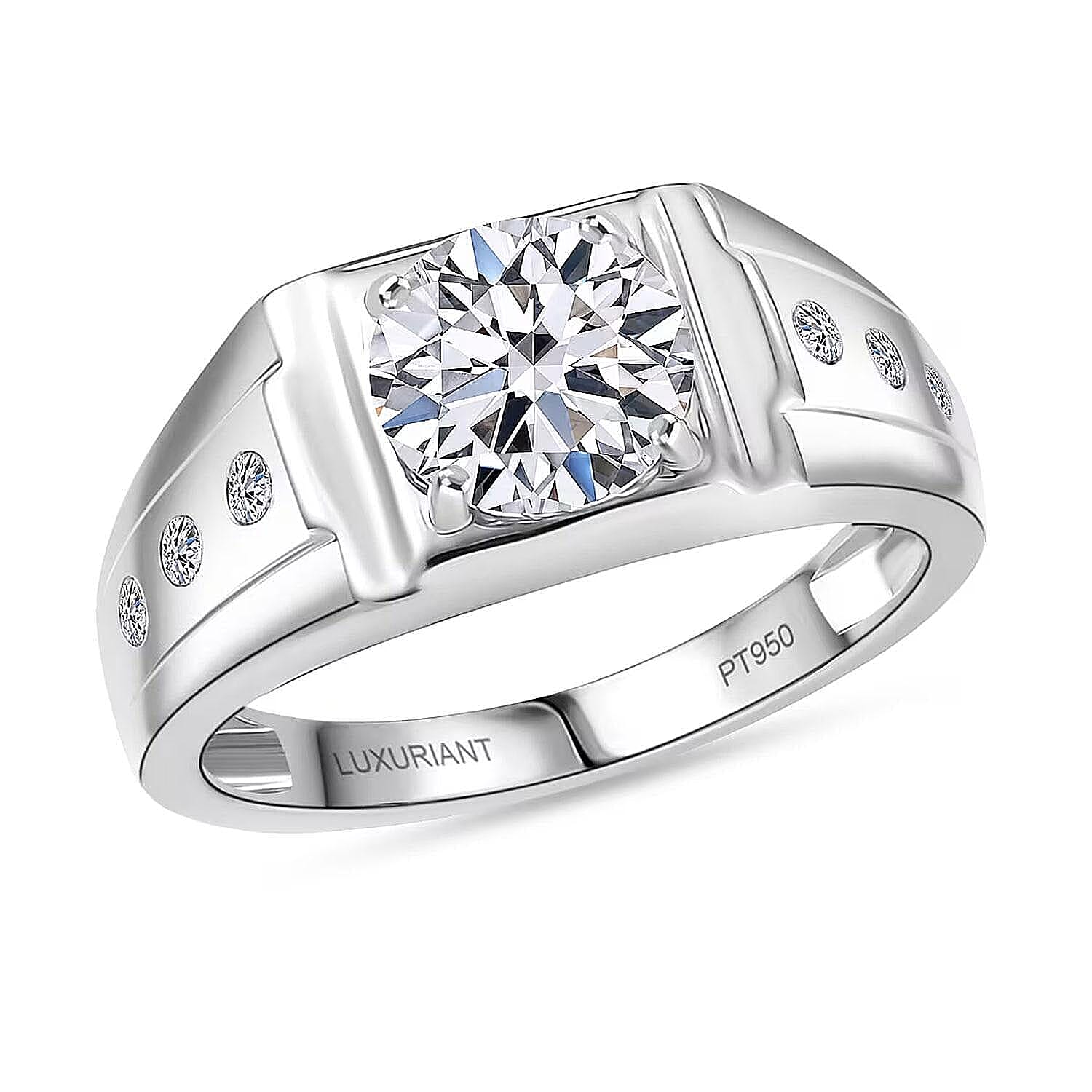 SGL Certified 950 Platinum Luxuriant 100 Facet Lab Grown Diamond (E-F, VS) Art Deco Men's Ring (Size 10.0) (10.65 g) 2.20 ctw