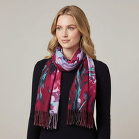 La Marey Light Green Floral Printed Scarf (27.56"×70.87")