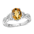 D'Joy Brazilian Citrine, White Zircon Ring in Rhodium Over Sterling Silver (Size 10.0) 2.10 ctw - Sticky add to cart bar