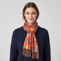 La Marey Light Green Floral Printed Scarf (27.56"×70.87")