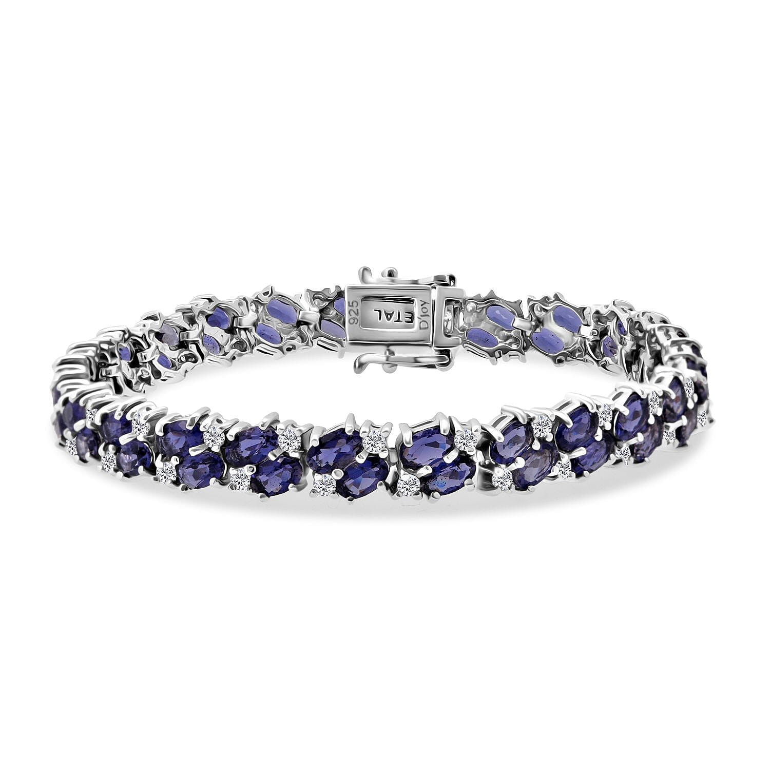 D'Joy Catalina Iolite, Moissanite Bracelet in Rhodium Over Sterling Silver (6.50 In) 11.20 ctw