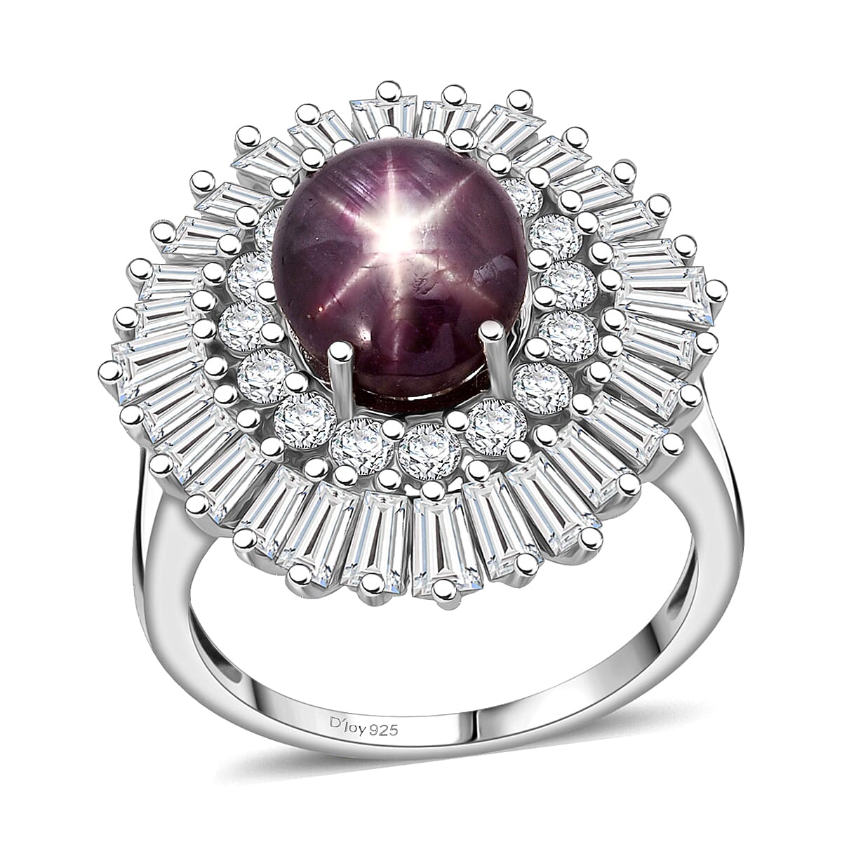 D'Joy Premium Star Ruby and Moissanite 9.65 ctw Ring in Rhodium Over Sterling Silver (Size 10.0)