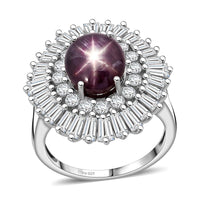 D'Joy Premium Star Ruby and Moissanite 9.65 ctw Ring in Rhodium Over Sterling Silver (Size 10.0)