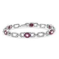 D'Joy Premium Indian Star Ruby, White Zircon Bracelet in Rhodium Over Sterling Silver (6.50 In) 9.25 ctw