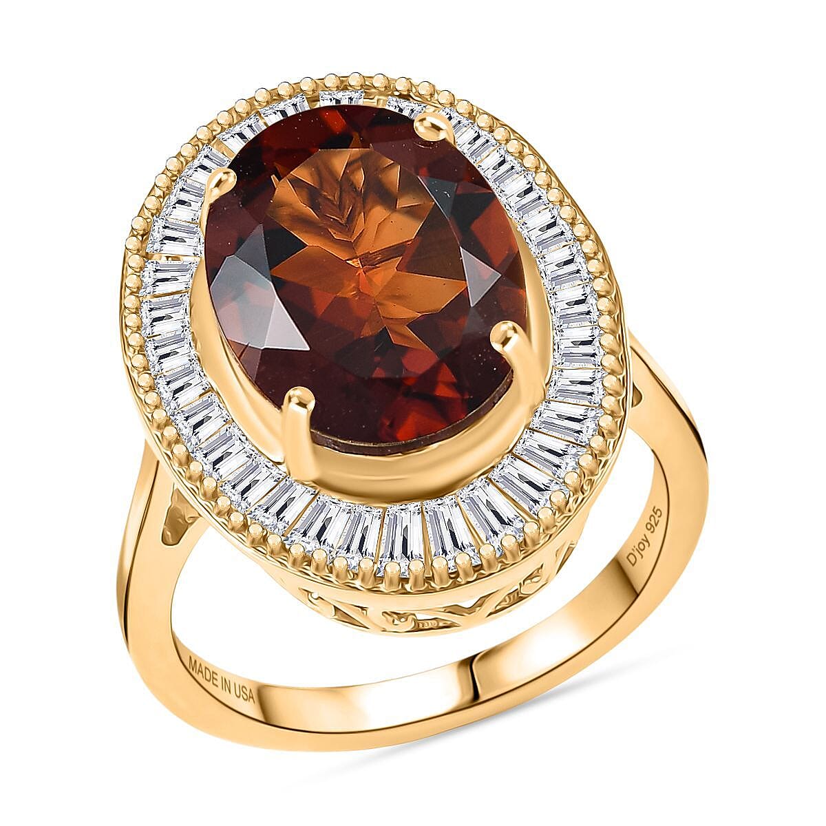 D'Joy Premium Red Citrine, Moissanite Ring in 18K Vermeil YG Over Sterling Silver (Size 10.0) 6.10 ctw