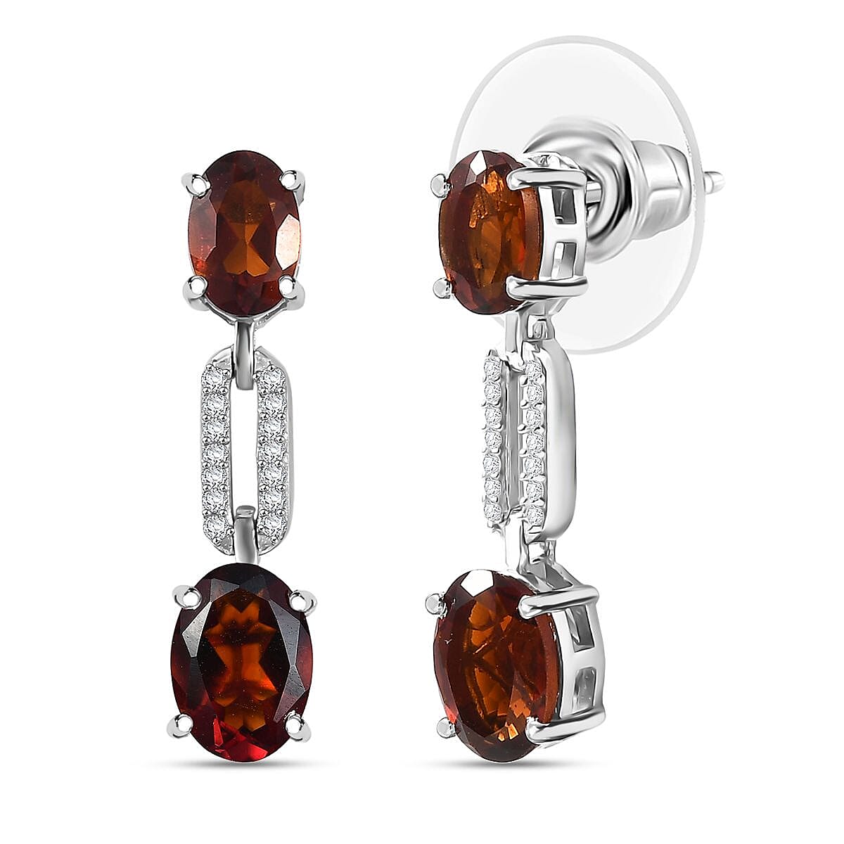 D'Joy Premium Red Citrine and Moissanite 2.50 ctw Chain of Flames Earrings in Rhodium Over Sterling Silver