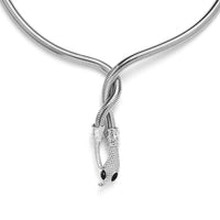 Black Austrian Crystal Serpentine Necklace (36-39.5 Inches) in Silvertone