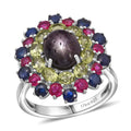 D'Joy Premium Star Ruby, Multi Gemstone Ring in Rhodium Over Sterling Silver (Size 10.0) 10.20 ctw - Sticky add to cart bar