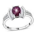 D'Joy Premium Indian Star Ruby, Moissanite Ring in Rhodium Over Sterling Silver (Size 10.0) 3.15 ctw - Sticky add to cart bar
