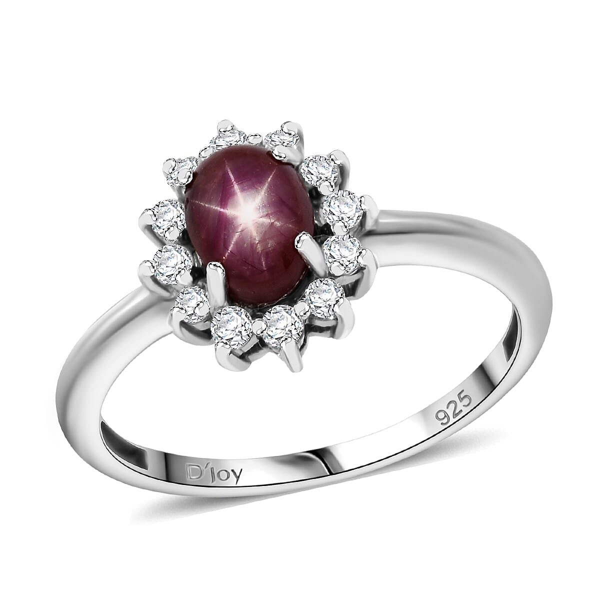 D'Joy Premium Star Ruby, White Zircon Ring in Rhodium Over Sterling Silver (Size 10.0) 2.00 ctw
