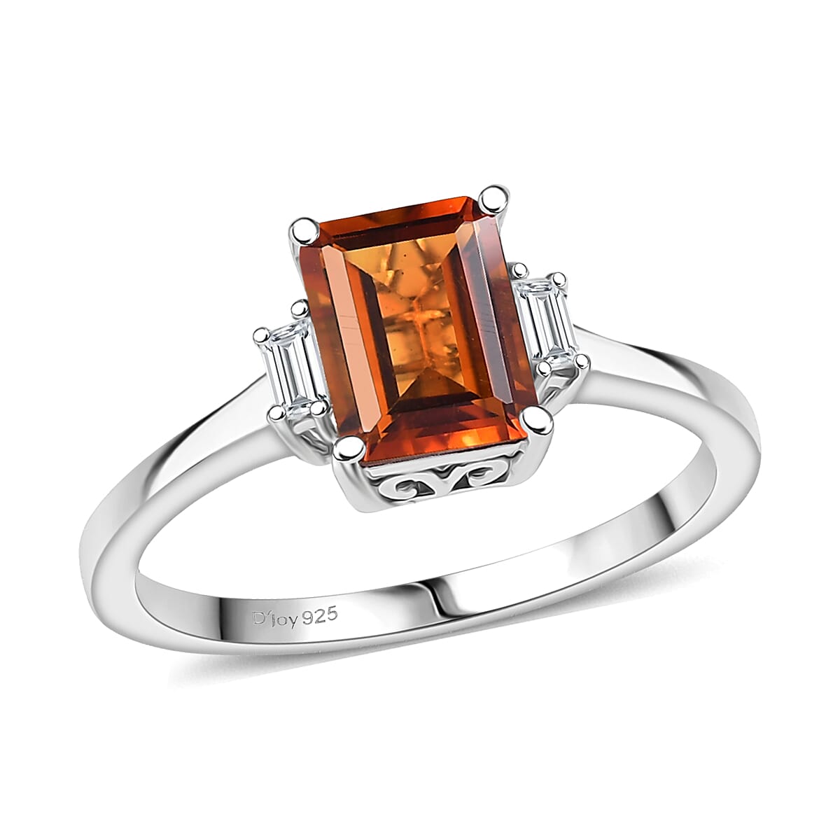 D'Joy Red Citrine, Moissanite Ring in Rhodium Over Sterling Silver (Size 10.0) 1.65 ctw