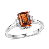 D'Joy Red Citrine, Moissanite Ring in Rhodium Over Sterling Silver (Size 10.0) 1.65 ctw