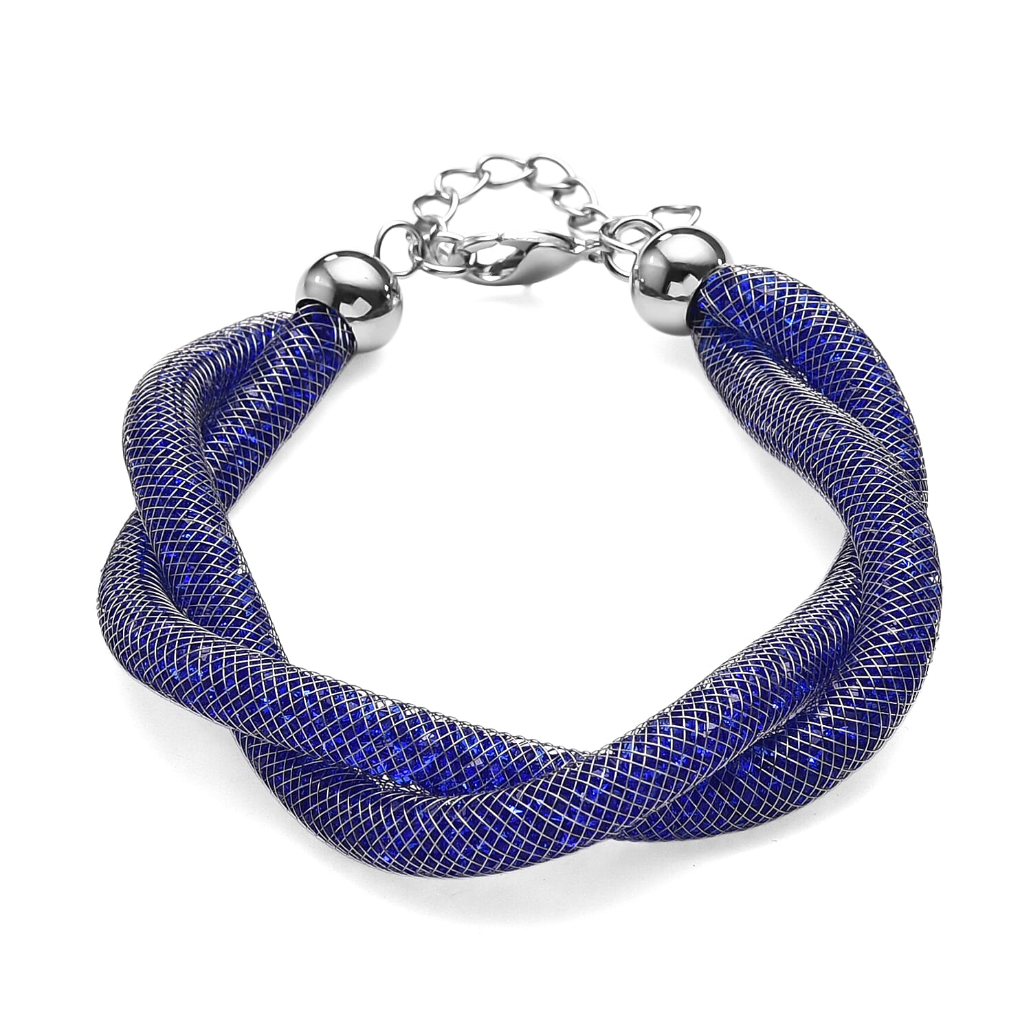 Blue Austrian Crystal Twisted Rope Bracelet in Silvertone (8.50-10.5In)