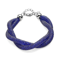 Blue Austrian Crystal Twisted Rope Bracelet in Silvertone (8.50-10.5In)