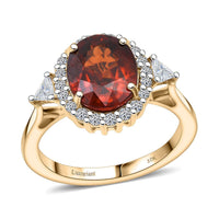 Epic Deal 10K Yellow Gold AAA Red Zircon, Luxuriant Lab Grown Diamond (E-F, VS) (0.40 cts) Ring (Size 6.0) 4.50 ctw