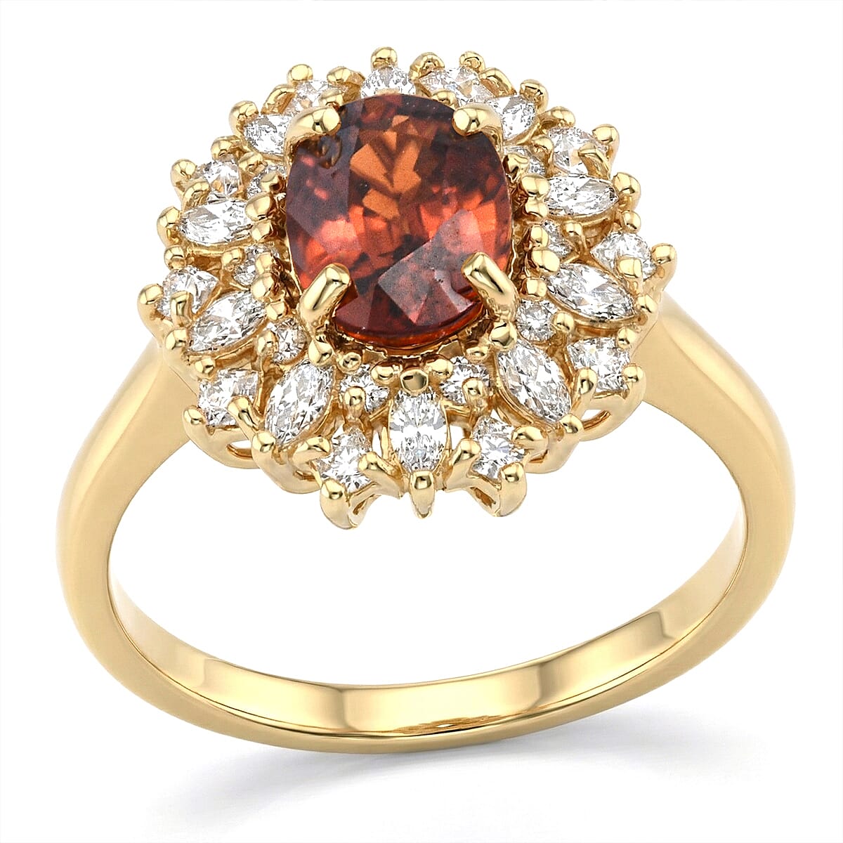 D'Joy Premium Red Zircon, Moissanite Ring in 18K Vermeil YG Over Sterling Silver (Size 10.0) 2.75 ctw