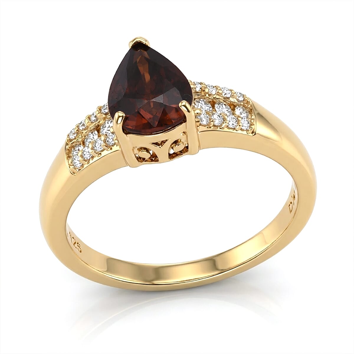 D'Joy Premium Red Zircon, Moissanite Ring in 18K Vermeil YG Over Sterling Silver (Size 10.0) 1.85 ctw