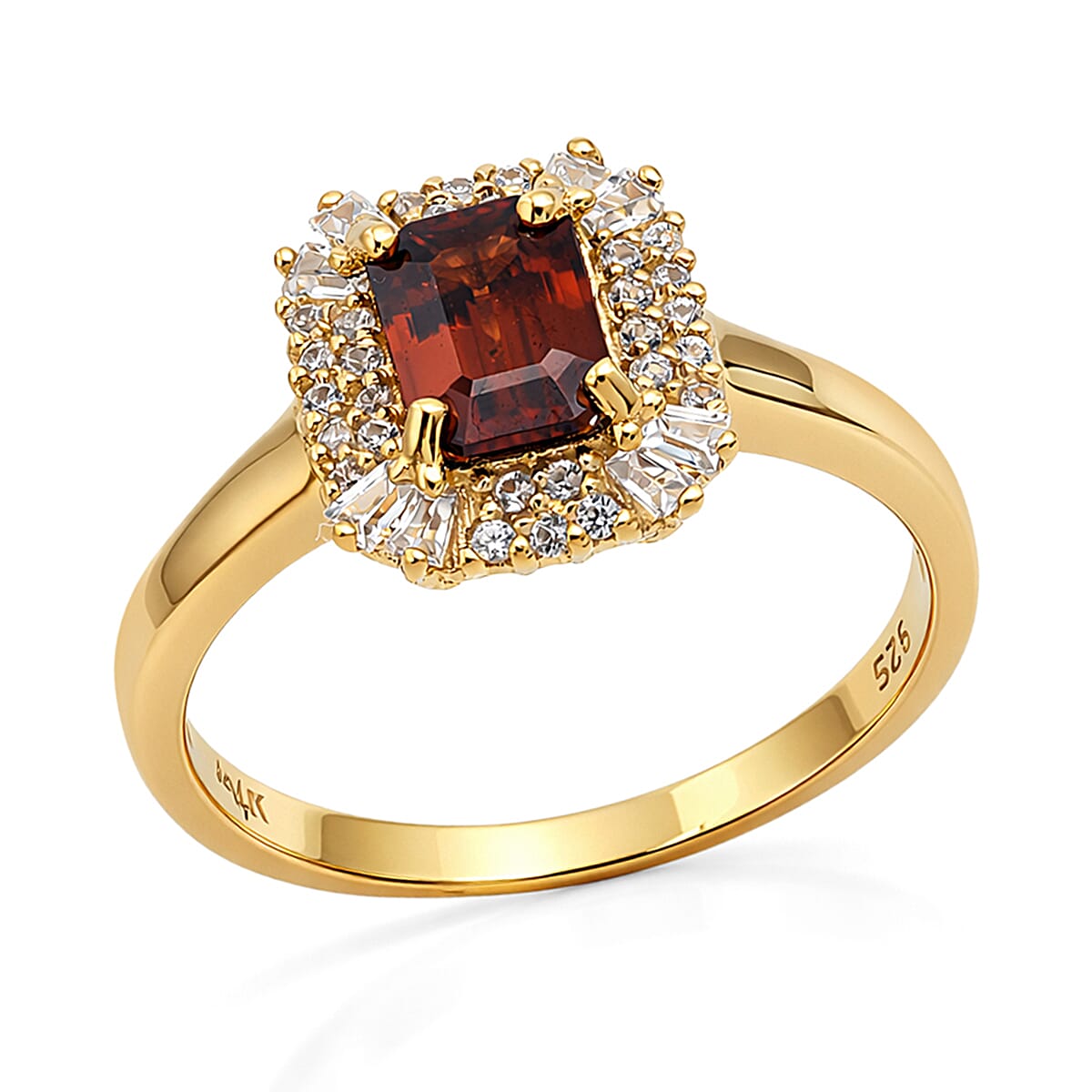 D'Joy Premium Red Zircon, White Zircon Ring in 18K Vermeil YG Over Sterling Silver (Size 10.0) 2.10 ctw