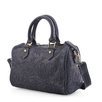 La Marey Blue Herringbone Pattern Genuine Leather Crossbody Bag with Shoulder Strap