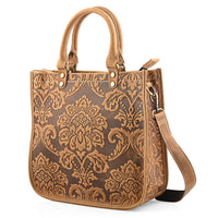 La Marey Rustic Yellow Herringbone Pattern Genuine Leather Crossbody Bag (11.8"x3.9"x14.6") with Shoulder Strap