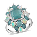 D'Joy Asscher Cut Premium Grandidierite, Multi Gemstone Celestial Bloom Ring in Rhodium Over Sterling Silver (Size 10.0) 5.60 ctw - Sticky add to cart bar