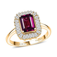 D'Joy AAA Radiant Ember Garnet, Moissanite Ring in 18K Vermeil YG Over Sterling Silver (Size 6.0) 2.50 ctw