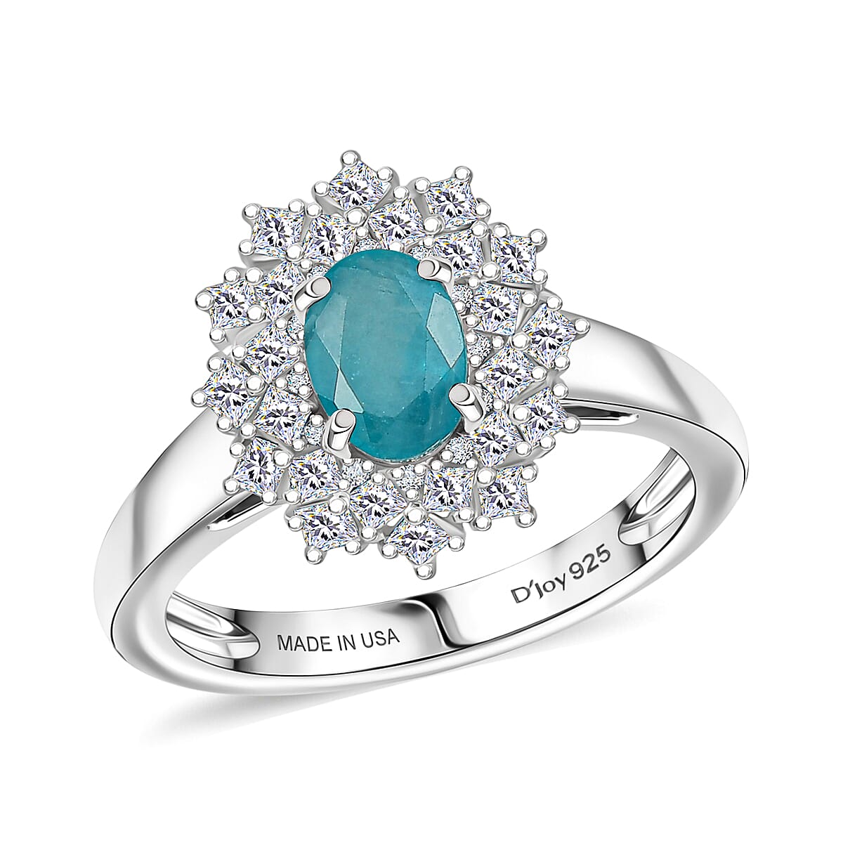 D'Joy Premium Grandidierite, Moissanite Ring in Rhodium Over Sterling Silver (Size 10.0) 1.40 ctw