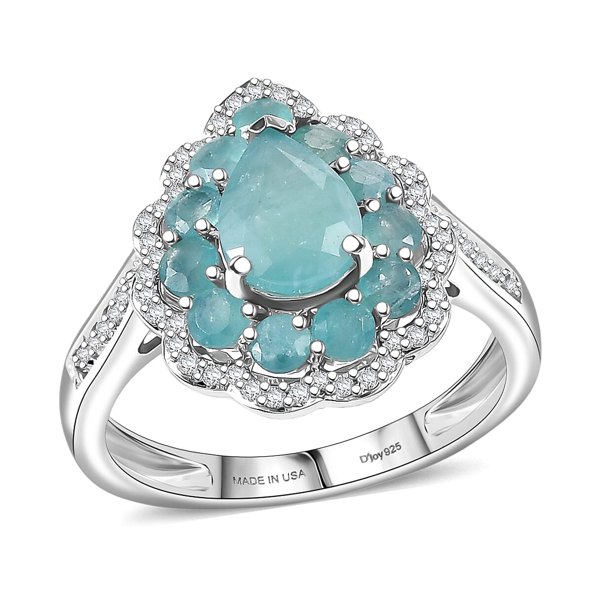 D'Joy Premium Grandidierite, White Zircon Ring in Rhodium Over Sterling Silver (Size 10.0) 2.45 ctw