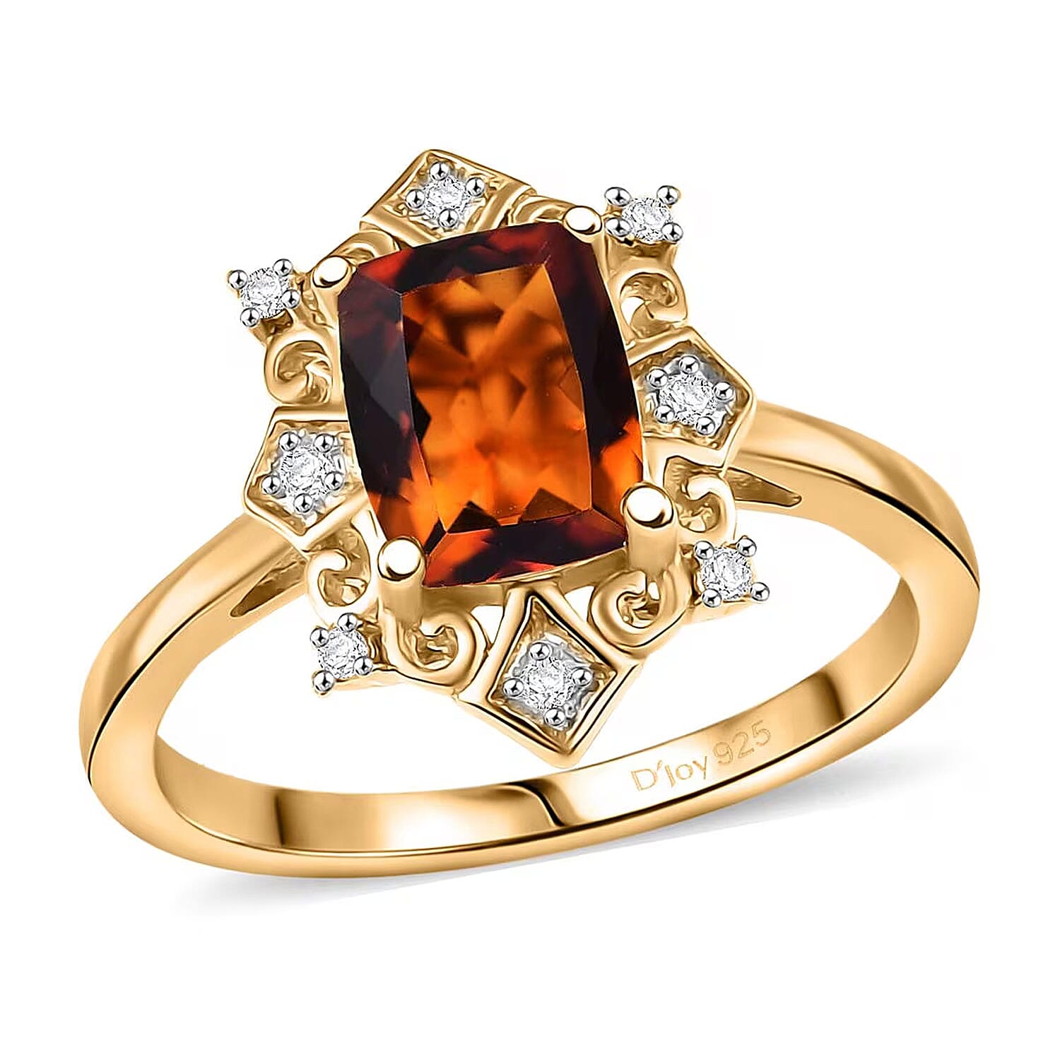D'Joy Premium Red Citrine, Moissanite Ring in 18K Vermeil YG Over Sterling Silver (Size 5.0) 1.40 ctw