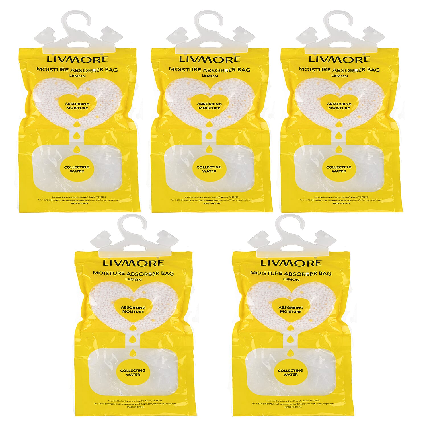 Livmore Set of 5pcs Hanging Dehumidifier Bag - Lemon Fragrance