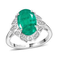 D'Joy Emeraldine Quartz, White Zircon Ring in Platinum Over Sterling Silver (Size 10.0) 4.00 ctw
