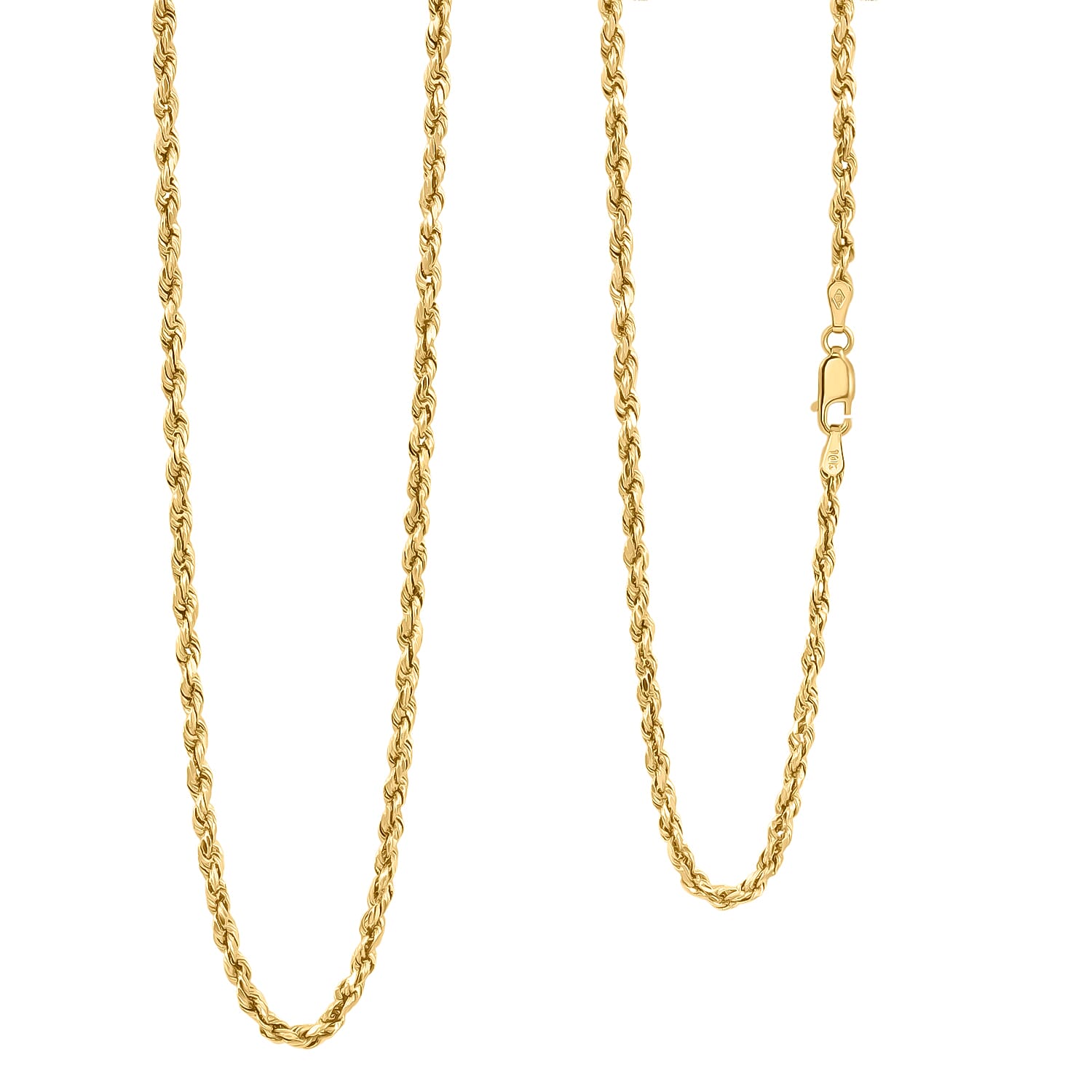2.5mm Rope Chain Necklace in 10K Yellow Gold 26 Inches 3.7 Grams