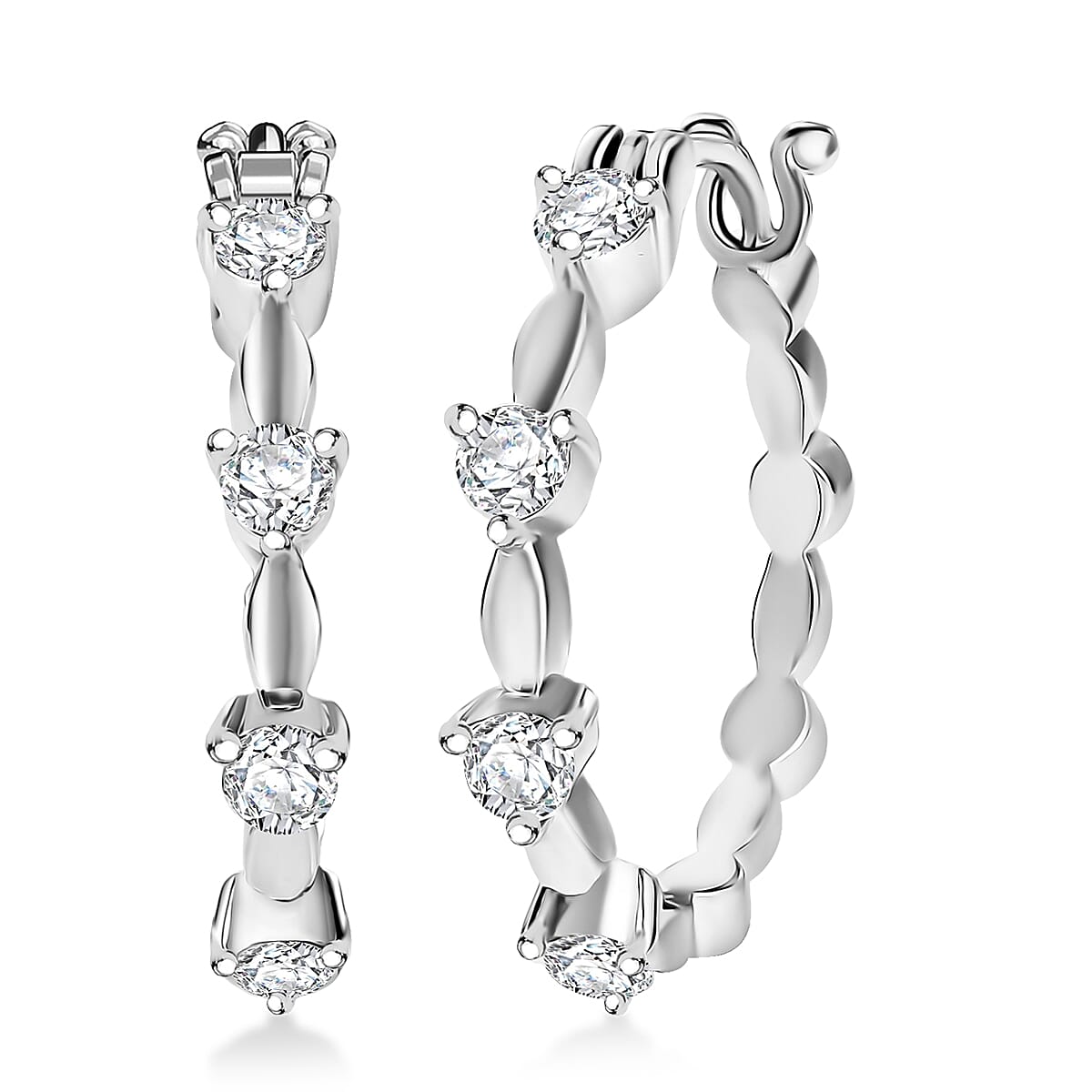 EverTrue Moissanite Hoop Earrings in Platinum Bond 0.80 ctw