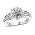 D'Joy Heart & Arrow Cut Strontium Titanate, Moissanite Classic Solitaire Ring in Rhodium Over Sterling Silver (Size 10.0) 4.50 ctw - Sticky add to cart bar