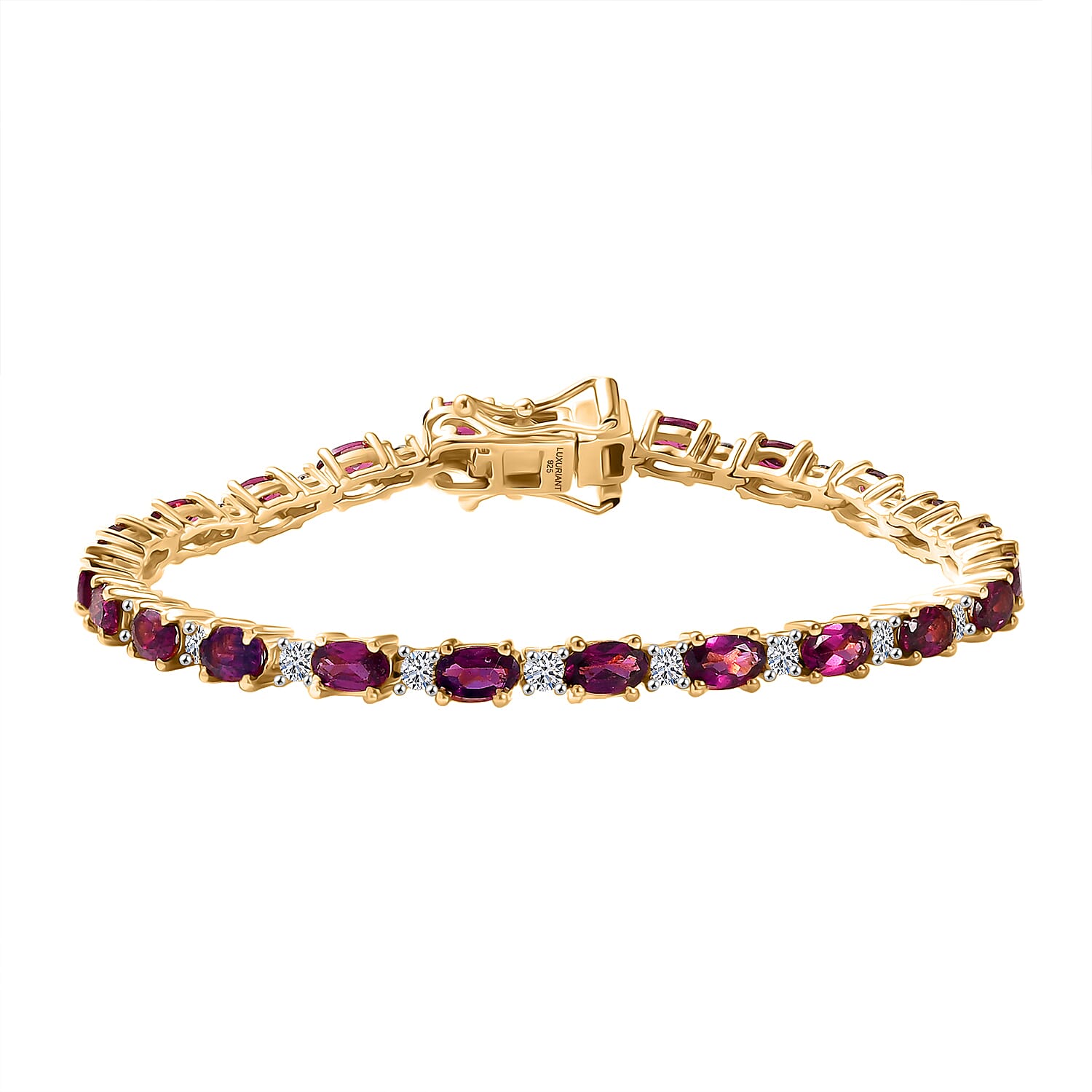 AAA Radiant Ember Garnet, Luxuriant Lab Grown Diamond (G-H, SI) (0.79 cts) Bracelet in 18K Vermeil YG Over Sterling Silver (6.50 In) (7.35 g) 7.65 ctw