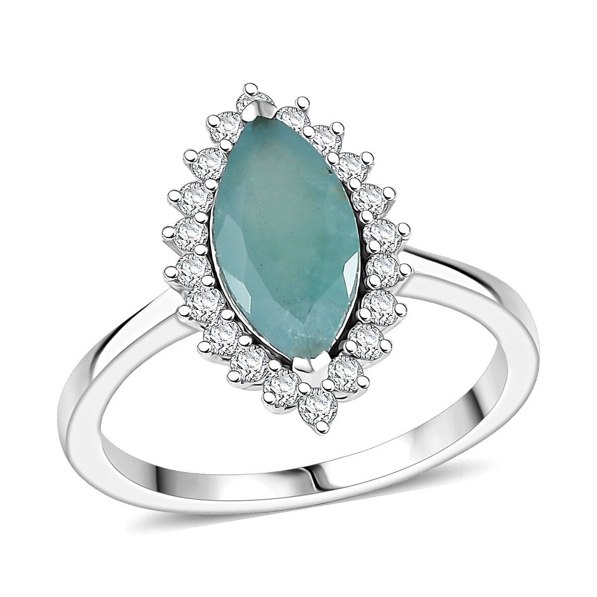 D'Joy Premium Grandidierite, Moissanite Ring in Rhodium Over Sterling Silver (Size 10.0) 2.10 ctw