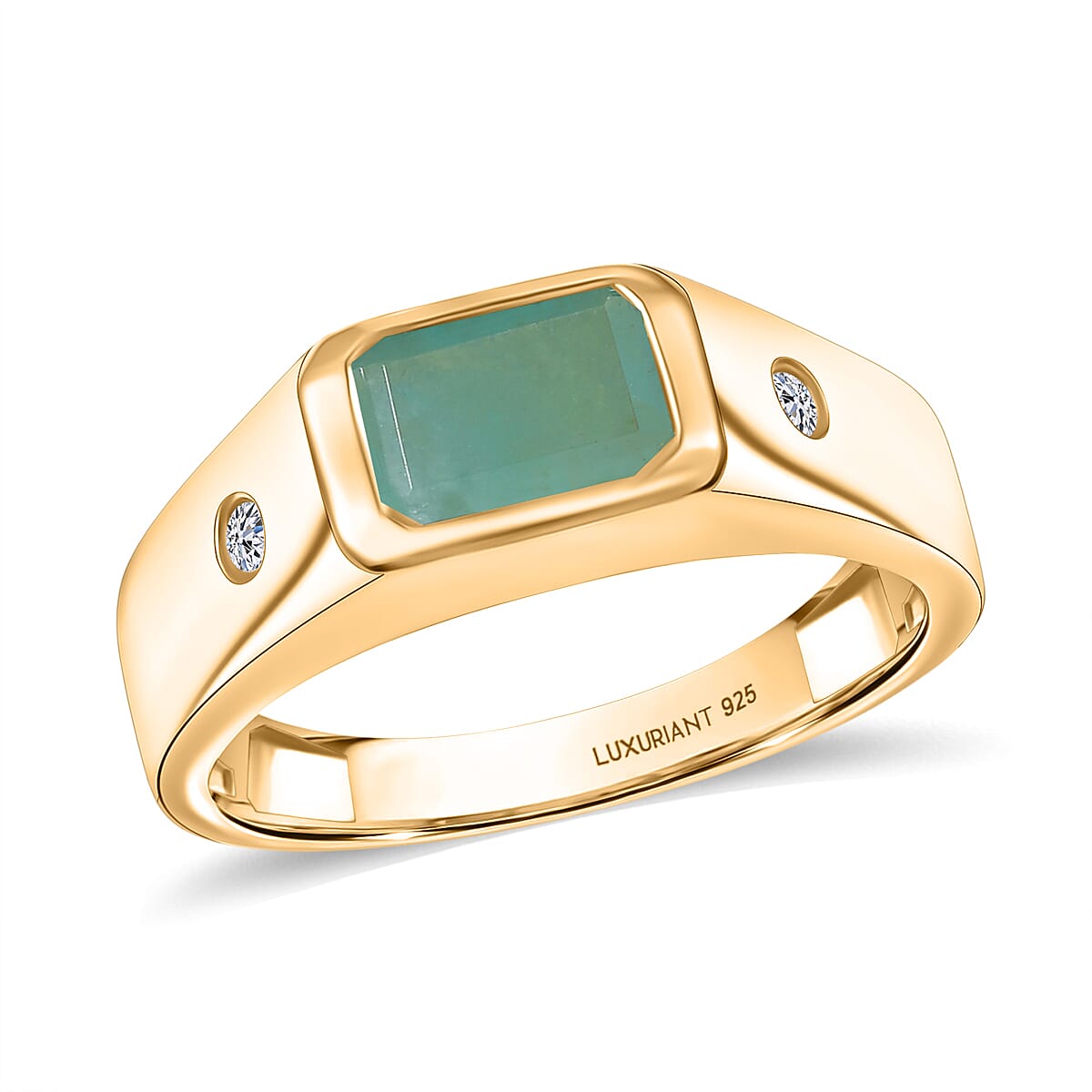 Premium Grandidierite, Luxuriant Lab Grown Diamond (G-H, SI) Men's Ring in 18K Vermeil YG Over Sterling Silver (Size 10.0) 1.70 ctw