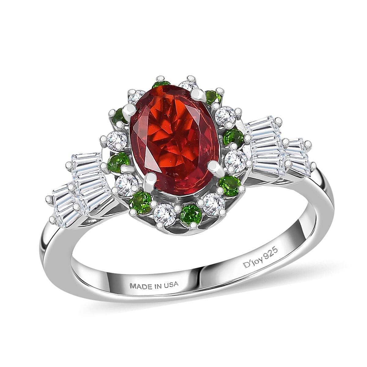 D'Joy Mexican Cherry Fire Opal, Multi Gemstone Ring in Rhodium Over Sterling Silver (Size 10.0) 1.40 ctw