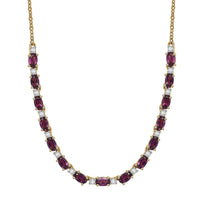 AAA Radiant Ember Garnet and Luxuriant Lab Grown Diamond G-H SI 5.60 ctw Royal Flame Line Necklace in 18K Vermeil Yellow Gold Over Sterling Silver 18-20 Inches