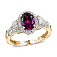 D'Joy AAA Radiant Ember Garnet, Moissanite Ring in 18K Vermeil YG Over Sterling Silver (Size 10.0) 2.10 ctw