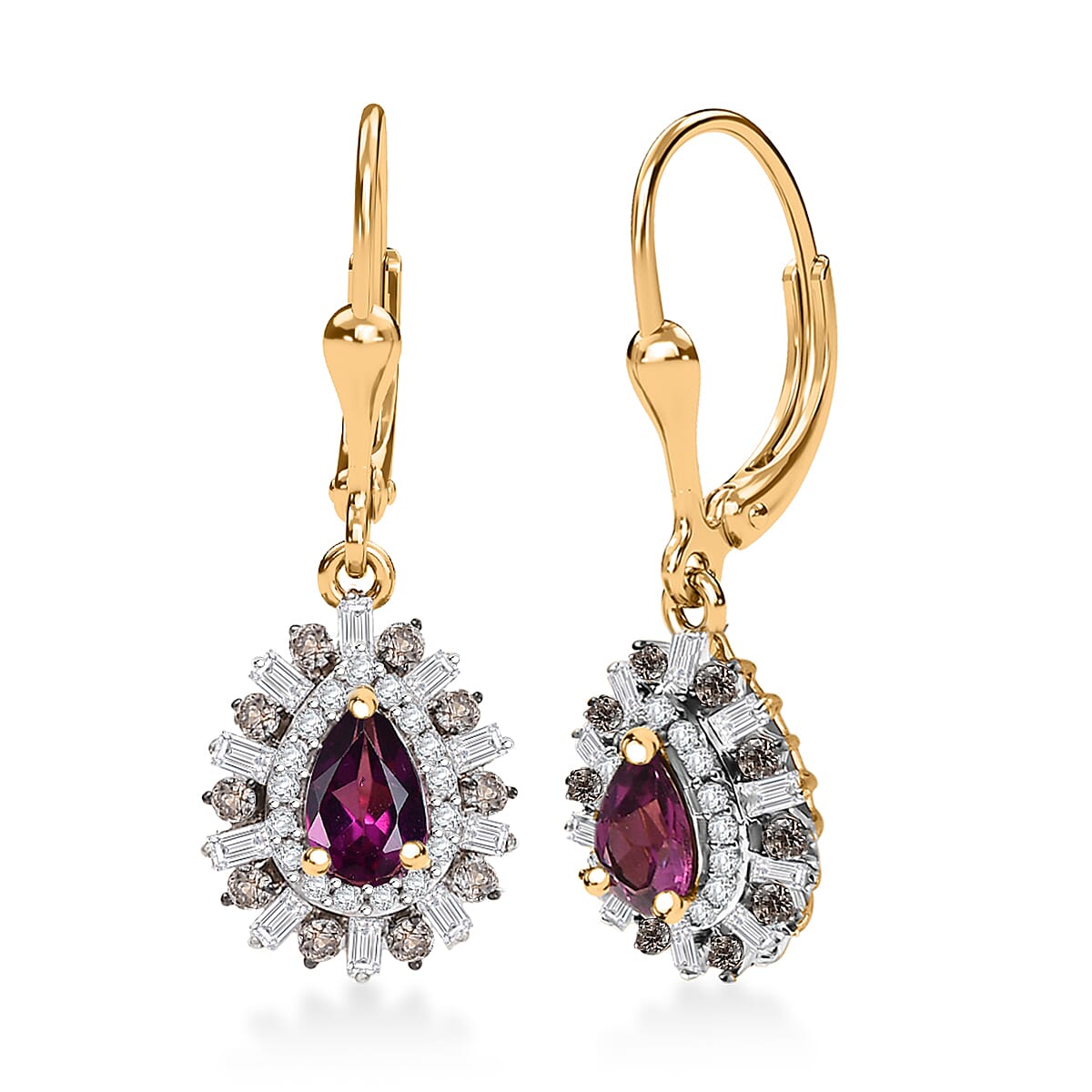 D'Joy AAA Radiant Ember Garnet and Multi Gemstone 2.25 ctw Earrings in 18K Vermeil Yellow Gold Over Sterling Silver