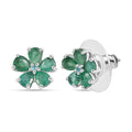 D'Joy Premium Kagem Zambian Emerald and Paraiba Tourmaline 1.35 ctw Floral Wrap Earrings in Rhodium Over Sterling Silver - Sticky add to cart bar