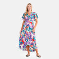 La Marey Purple Floral Dress with Short Sleeves - One Size Fits Most - Sticky add to cart bar