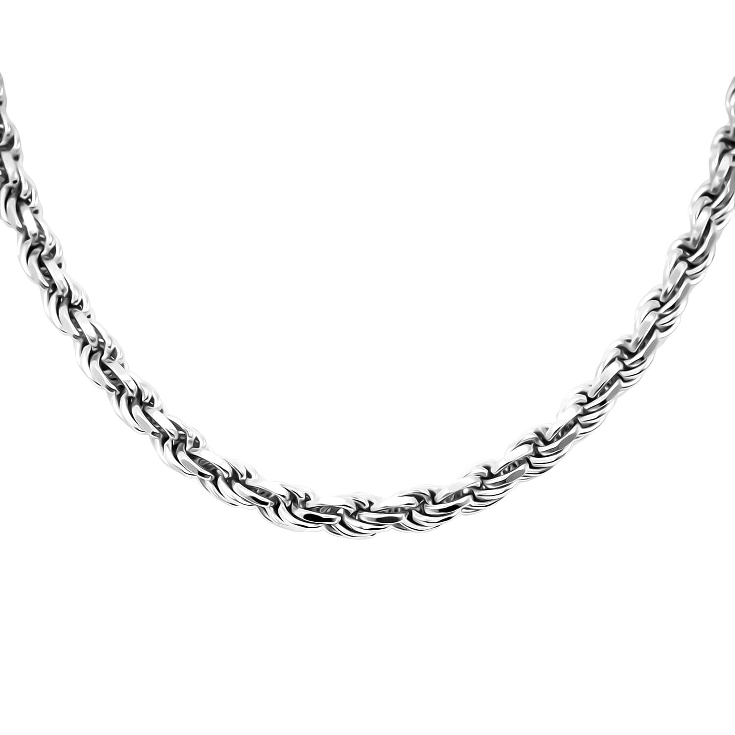 Italian 6mm Rope Chain Necklace in Rhodium Over Sterling Silver 70 Gras 26 Inches