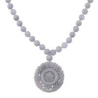 D'Joy Natural Jade 520.00 ctw Carved Flower Pendant with Beaded Necklace in Rhodium Over Sterling Silver (20 Inches)