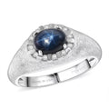D'Joy Premium Blue Star Sapphire (DF), Moissanite Men's Ring in Rhodium Over Sterling Silver (Size 10.0) 2.60 ctw - Sticky add to cart bar
