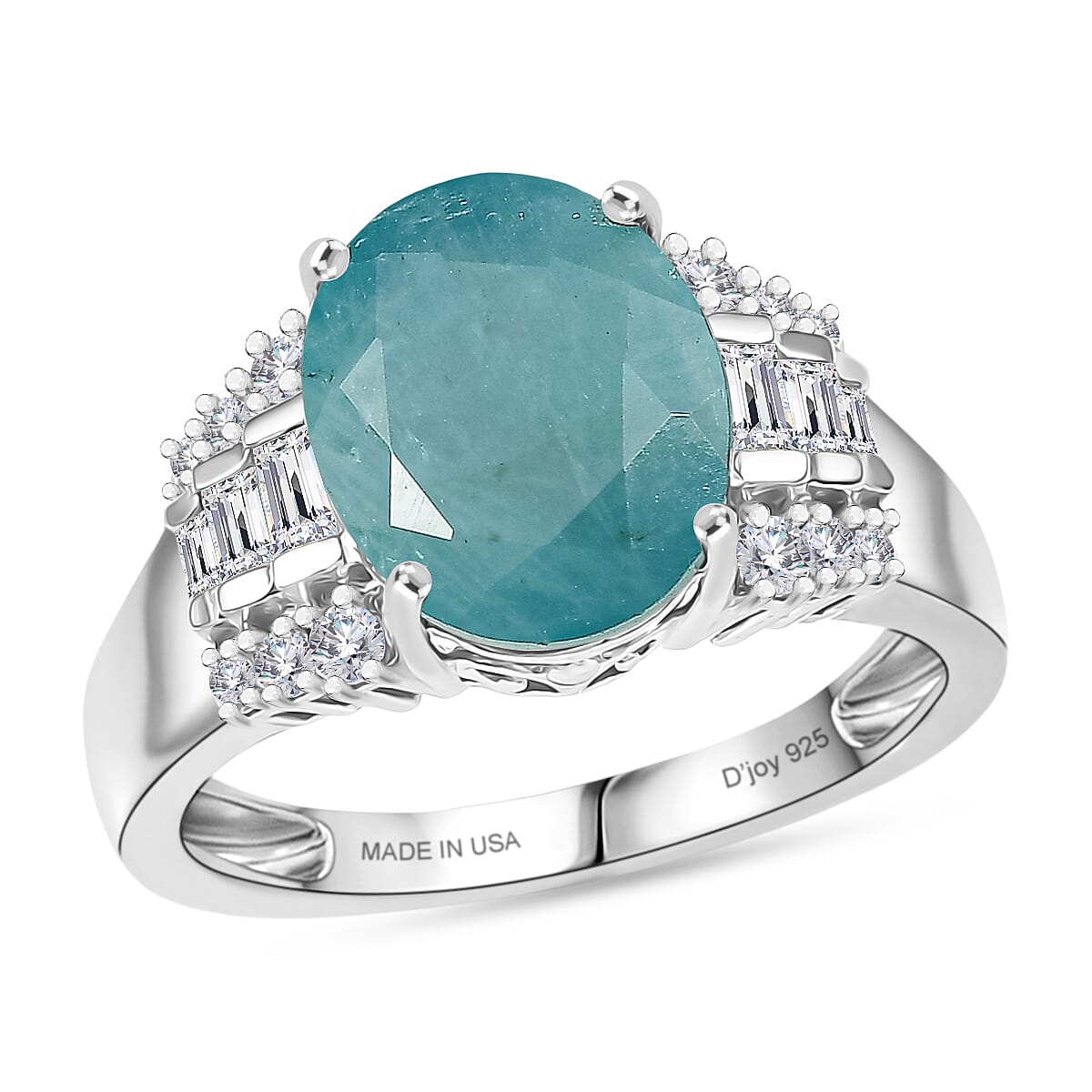 D'Joy Premium Grandidierite, Moissanite Ring in Rhodium Over Sterling Silver (Size 6.0) 4.35 ctw