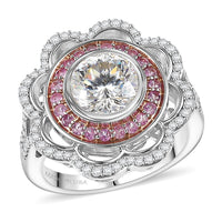 D'Joy 129 Facet Strontium Titanate and Multi Gemstone 4.00 ctw Ring in Rhodium Over Sterling Silver (Size 10.0)