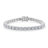 D'Joy Moissanite (Rnd 5mm) Timeless Classics Bracelet in Rhodium Over Sterling Silver (6.50 In) 13.75 ctw